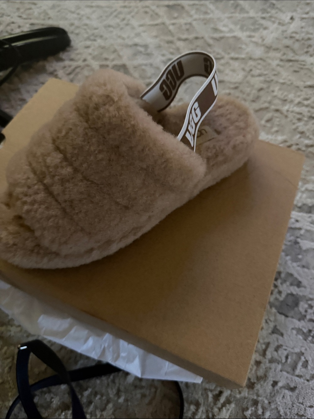 UGG Fluff Slider Shearling Mule in Chestnut Tan